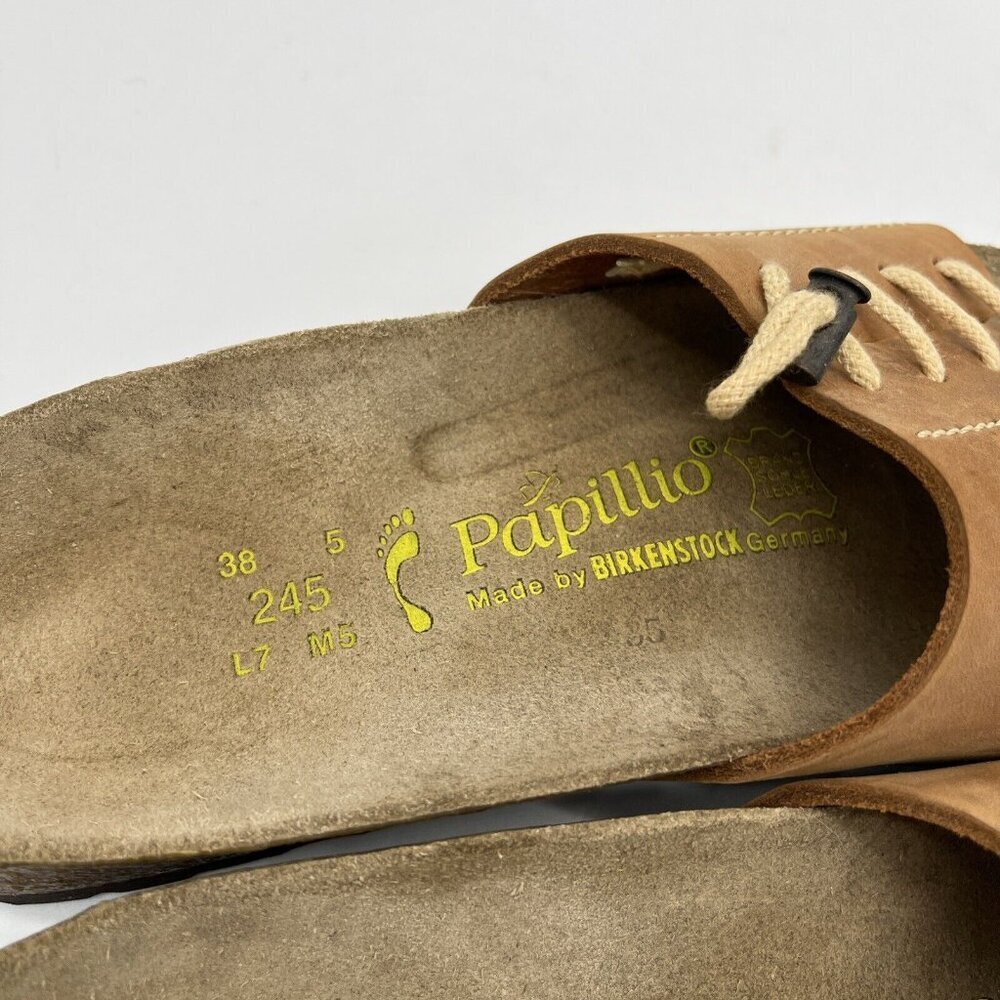 Vtg Birkenstock Papillio Leather Laced Wide Band Slides Womens 7 (38) Brown - Picture 10 of 11